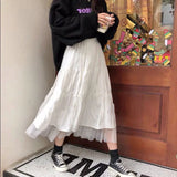 And Summer New Korean Version Of The College Wind Mesh Splicing Skirt Half-Bred Mid-Long A-Skirt