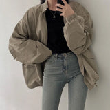 Oversized Zip Up Bomber Jacket-Outfit