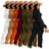 Toloer New Women's Wear Casual Solid Color Knit Long Sleeve Tassel Suit-Outfit
