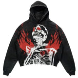 Vintage Gothic Skeleton Hoodie Autumn And Winter Hip Hop Long-Sleeved Coat Loose Hooded Sweatshirt-Outfit