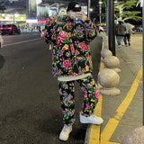 Northeast Big Flower Coat Suit Male Winter Lovers Large Size Cotton-Padded Clothes Pants China-Fashion Retro Coat Peony Flower Net Red Cotton Clothes-Outfit