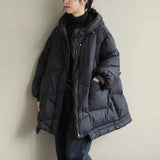 Women 2021 Oversized Long Sleeve Warm Down Jacket Winter Wear New Stand Up Collar Hooded Solid White Duck Lightweight