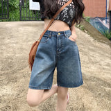Toloer Hong Kong Style Wide-Leg Denim Shorts Women's Summer 2023 New Loose Straight Leg Five Split Pants High Waist Show Thin