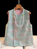 Chinese Style Song Brocade Jacquard National Style Vest Women's Spring Original Improved Retro Oblique Cardigan Button Blouse Small Coat Girl-Outfit