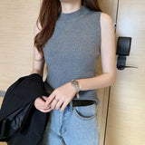 Women's Vest 2023 Spring And Summer Half-High Collar Bottomed Sweater Sleeveless Knitted Blouse With Small Sling Inside And Outside-Outfit