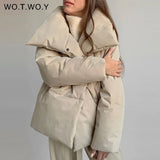WOTWOY Thickening Oversized Winter Jacket Women Cotton Liner Cropped Padded Parkas Female Warm Coats Casual Windbreakers