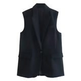 Women Fashion With Pockets Lapel Collar Waistcoat Vintage Sleeveless Front Button Female Outerwear Chic
