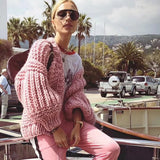 2022 Autumn And Winter Sweater Cardigan Bohemian Style Hand-knitted Bat Lantern Sleeve Sweater Jacket Female