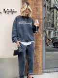 Autumn And Winter New Cotton Printing To Make Old Top + Pants Simple Letter Velvet Loose Knitting