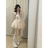 Sweet Little Fresh Bow Flower Dress Women Summer Slimming Splicing A Short