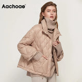 Aachoae Womens Coats 2021 Winter Single Breasted Coat With Pockets Long Sleeve Fashion Down Jacket Female Thick Warm