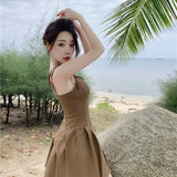 Toloer Shot Chocolate Brownie Sexy Slip Dress Summer Vintage Niche Design Show Thin A-Word