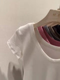 V-Neck Shoulder T-Shirt Women's Short-Sleeved Summer New Slim And Skinny Short-Bottomed Blouse-Outfit
