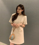 Toloer Chic Thin Tweed Small Short Sleeved Dress Female Summer New Royal Sister Small Sweet Wind Short Skirt-Outfit