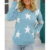 Toloer Women's Fashion Autumn And Winter New Sweater Long Sleeve Round Collar Knit Jumper Five-Pointed Star Loose Casual Women's