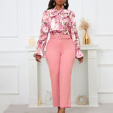 New Fashion Print Strap Long-Sleeved Top High-Waisted Trousers
