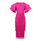 Collared Leaf Sleeve High-Waist Eso Party Suit Women's Dress