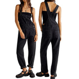 Women Vintage Retro Denim Long Jumpsuit Casual Spaghetti Strap Straight Romper Pants Summer Baggy Bib Overalls-Outfit