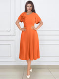 Multi-Color Lotus Leaf Sleeve Pressure Skirt Dress 100 Folds Short Sleeve Dress Elegant
