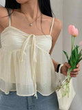 Solid Color Pleated Lace Up Cami Top-Outfit