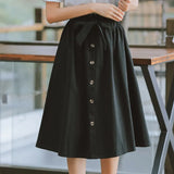 Vintage Cotton Skirts Women 2020 Spring High Waist Soft Ladies Long Skirt Korean Bow-knot Pleated Midi Skirt