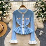Name Xiao Xiangfeng Thrombium Metal Buckle Waist Long-Sleeved Knitted Top Girl Autumn Slim Thin Bottom