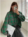 Style Collar Loose Shirt 2025 Autumn Check-In Long-Sleeved Pocket Women's