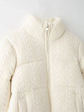 Cabel Knit Puffer Crop Jacket-Outfit