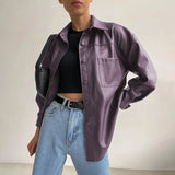 Women's Leather Jacket Autumn 2021 Thin Bomber Jacket Celmia Vintage Long Sleeve Coats Buttons Lapel Casual Solid Work