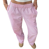 Women Casual cleanfit Striped Pants Elastic Low Waist Solid Color Loose Aesthetic Transparent Trousers with Pockets-Outfit