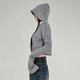 Toloer Girl Waste Dirt Solid Color Off-The-Shoulder Hooded Sexy Knit T-Shirt Female Casual Versatile Loose Long-Sleeved Top-Outfit