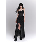 Women Black Elegant High Split Long Dress Strapless Neck Fashion Vintage Birthday Party Slip Evening Dress Summer Fashion-Outfit