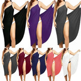 Toloer New Plus Size Dress Solid Color Sexy Sling Beach