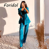Elegant Blazer Coat Pants Sets Two Piece Chic Streetwear Autumn Spring Matching Sets Women Button Up Vintage Outfits For