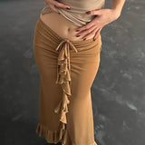 Toloer Wish New Fashion French Temperament Low Waist Pressure Pleated Flounce Skirt