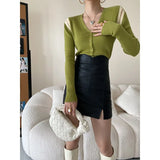 Women's Colorblock Hollow Out Slim Fitting Knitted Cardigan V Neck