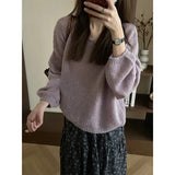 With A Set Of 2025 Purple Gentle Temperament Sweater Knitted Jersey Half Dress Two-Piece