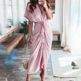 Women's Spring New Short-Sleeved Temperament Commute High-Waist Print Long