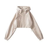 Trendy Women's Wear Hooded Jacket Charge Suit Sweet And Spicy Loose Solid Color Short Style Pull Rope Design Sense Sports Jacket-Outfit