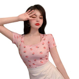 Toloer Cool Hot Girl Sexy Square Collar Short T-Shirt Female Summer Versatile Slim Slim Bottom Top Female Student