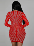 Winter Sexy Beaded U-neck Long Sleeve Bodycon Club