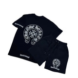 Trendy Retro Print Round-Neck Short-Sleeved Men's Loose Cotton Free-Fitting Hiphop Pants Couple
