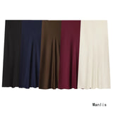 New Fashion Temperament Silk Hyssy Texture Simple Straight Fan Flute Skirt