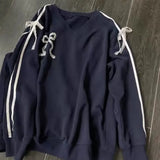 Blue Lace Stripe Bow Sweatshirt-Outfit