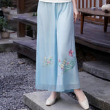 And Artistic Retro Spring Double Chiffon Embroidered Wide-Leg Trousers With High Waist And Thin Yoga Meditation Buddha Dress Skirt Trousers In Tang Dynasty-Outfit