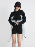 Toloer Lazy Wind Cowboy Splicing Sweater Loose Casual Fashion Long Long Sleeve Knit Sweater Trend-Outfit