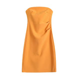 Trend Women's Wear Summer New Solid Color Slimming Short Dress Hot Girl Breast Fold Hip Skirt-Outfit