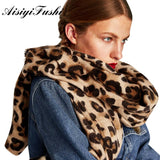 Animal Print Women Winter Warm Scarf Women Leopard Scarfs for Ladies Pashmina Faux Fur Shawl Femme Bandana New