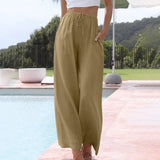 Cotton And Linen Drawstring Casual Trousers