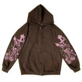 Autumn And Winter New Harajuku Sweet Wind Hooded Coat Fashionable Leisure Loose Zipper Sweater For Girls-Outfit